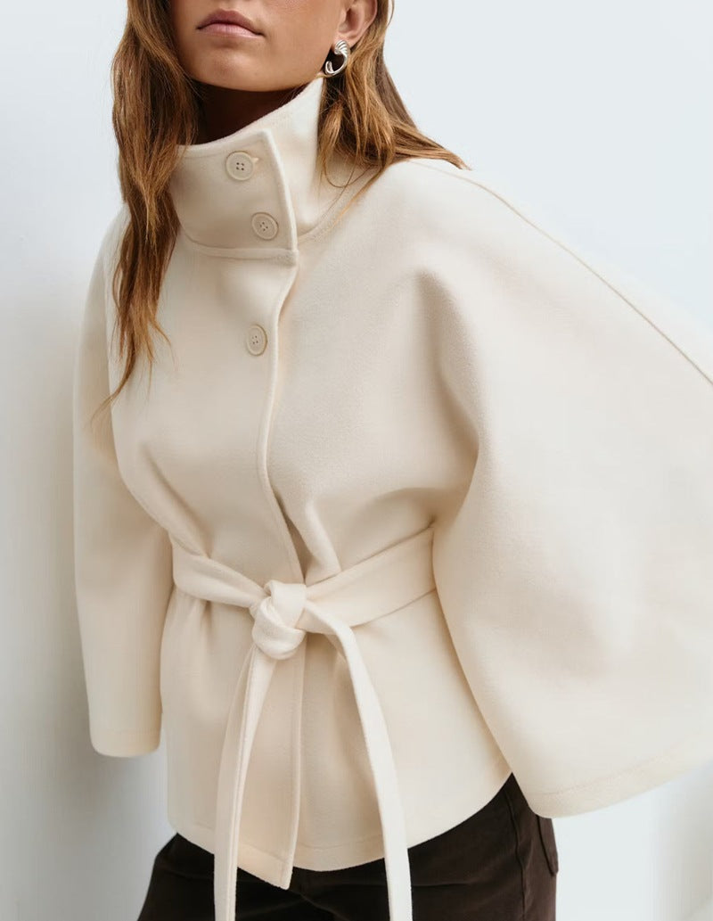 Belted High-Neck Wrap Jacket