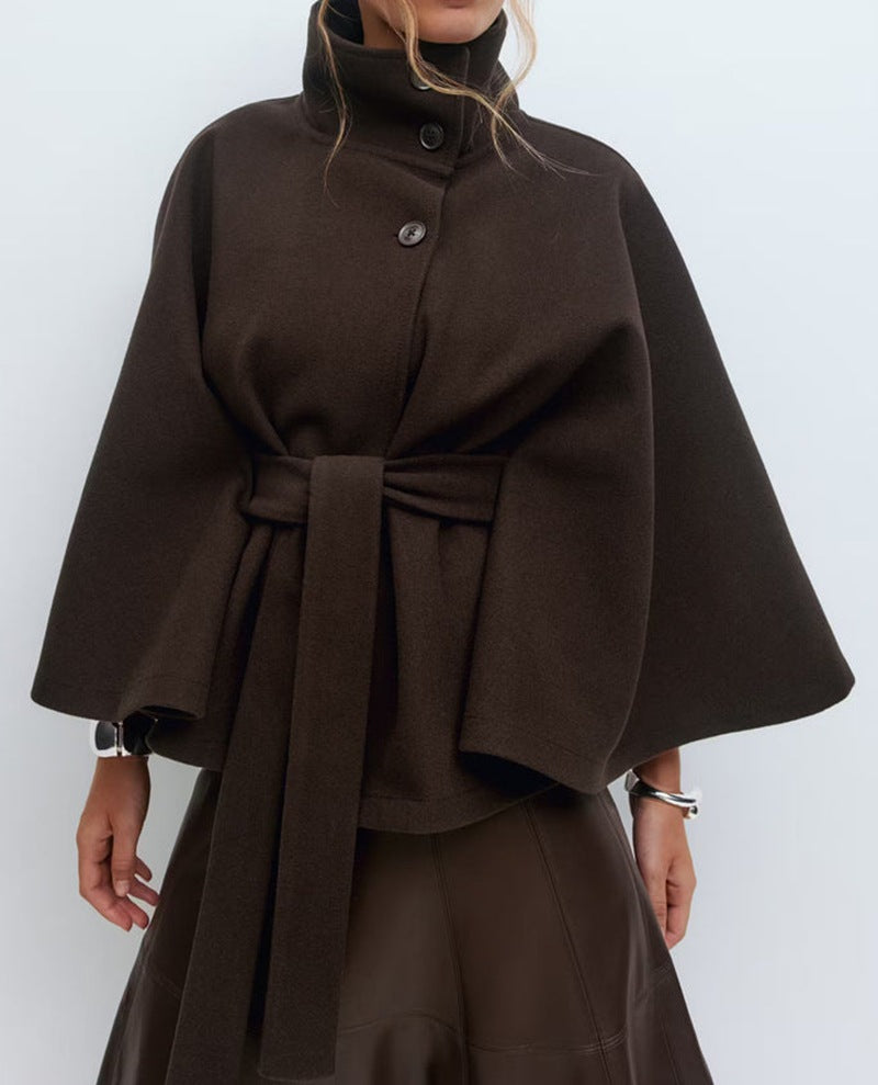 Belted High-Neck Wrap Jacket