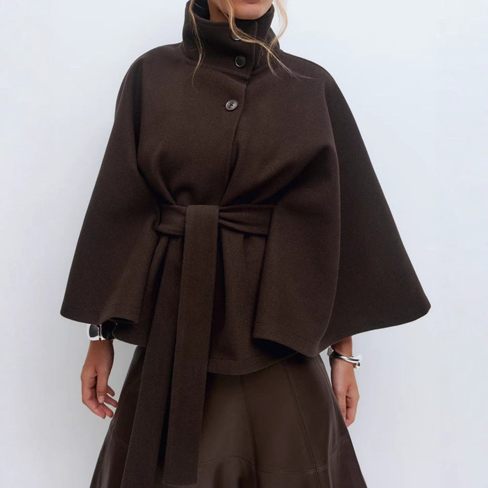 Belted High-Neck Wrap Jacket