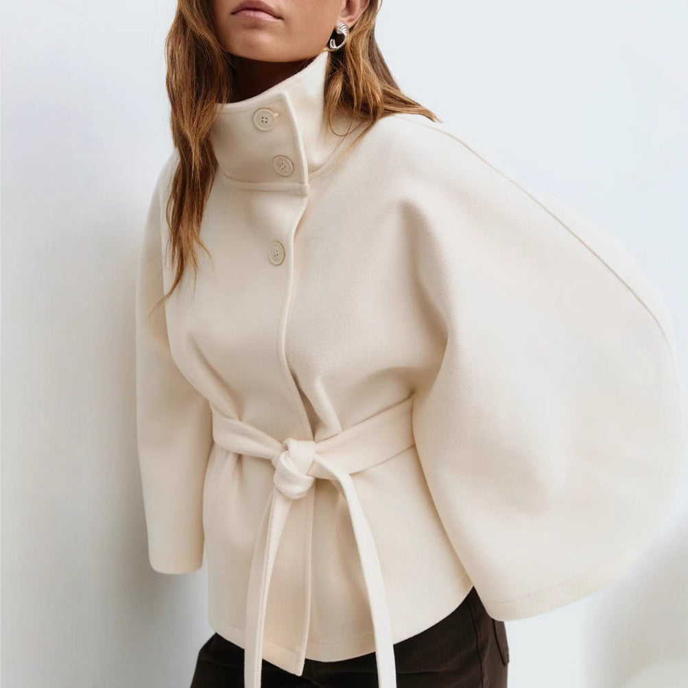 Belted High-Neck Wrap Jacket