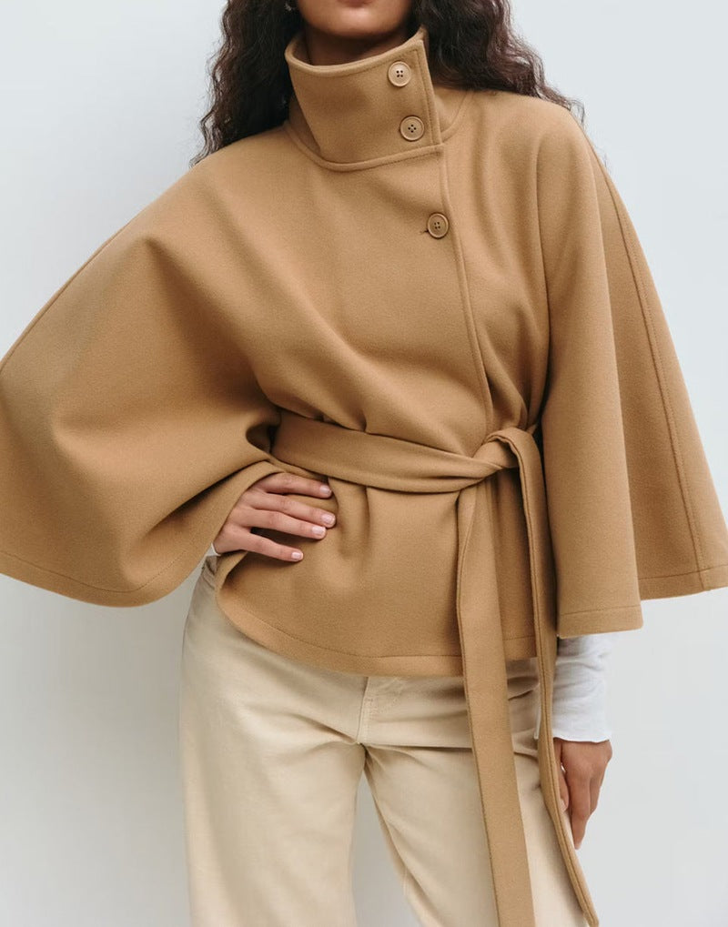 Belted High-Neck Wrap Jacket
