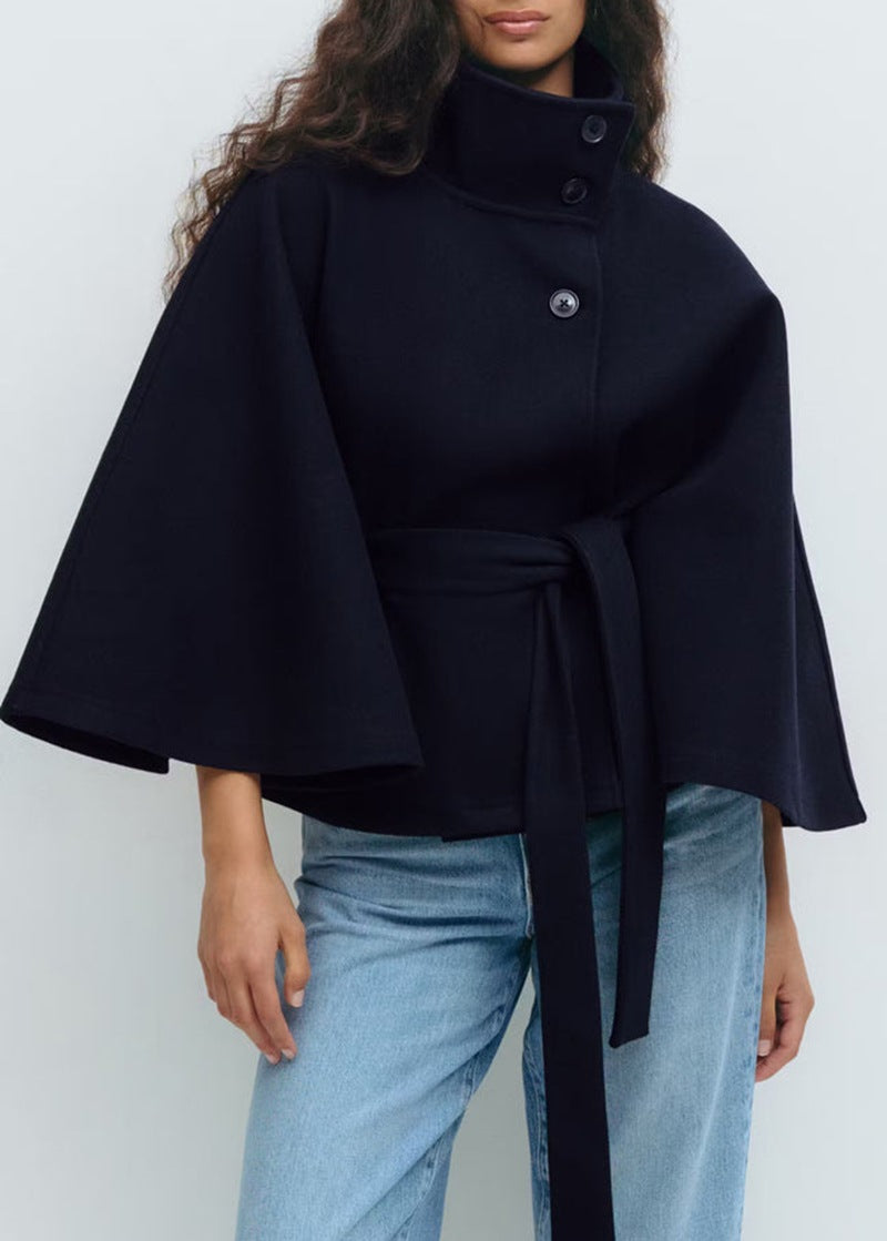 Belted High-Neck Wrap Jacket