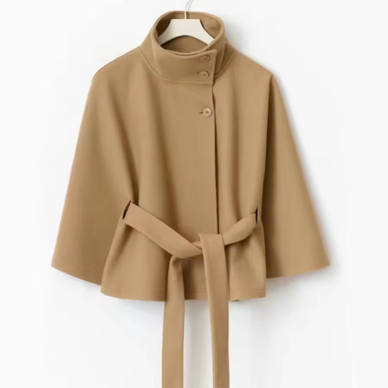 Belted High-Neck Wrap Jacket